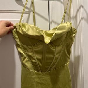 Green cowl neck midi corset dress